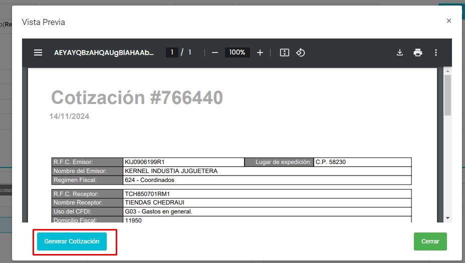 generacion de cotizaciones en pdf